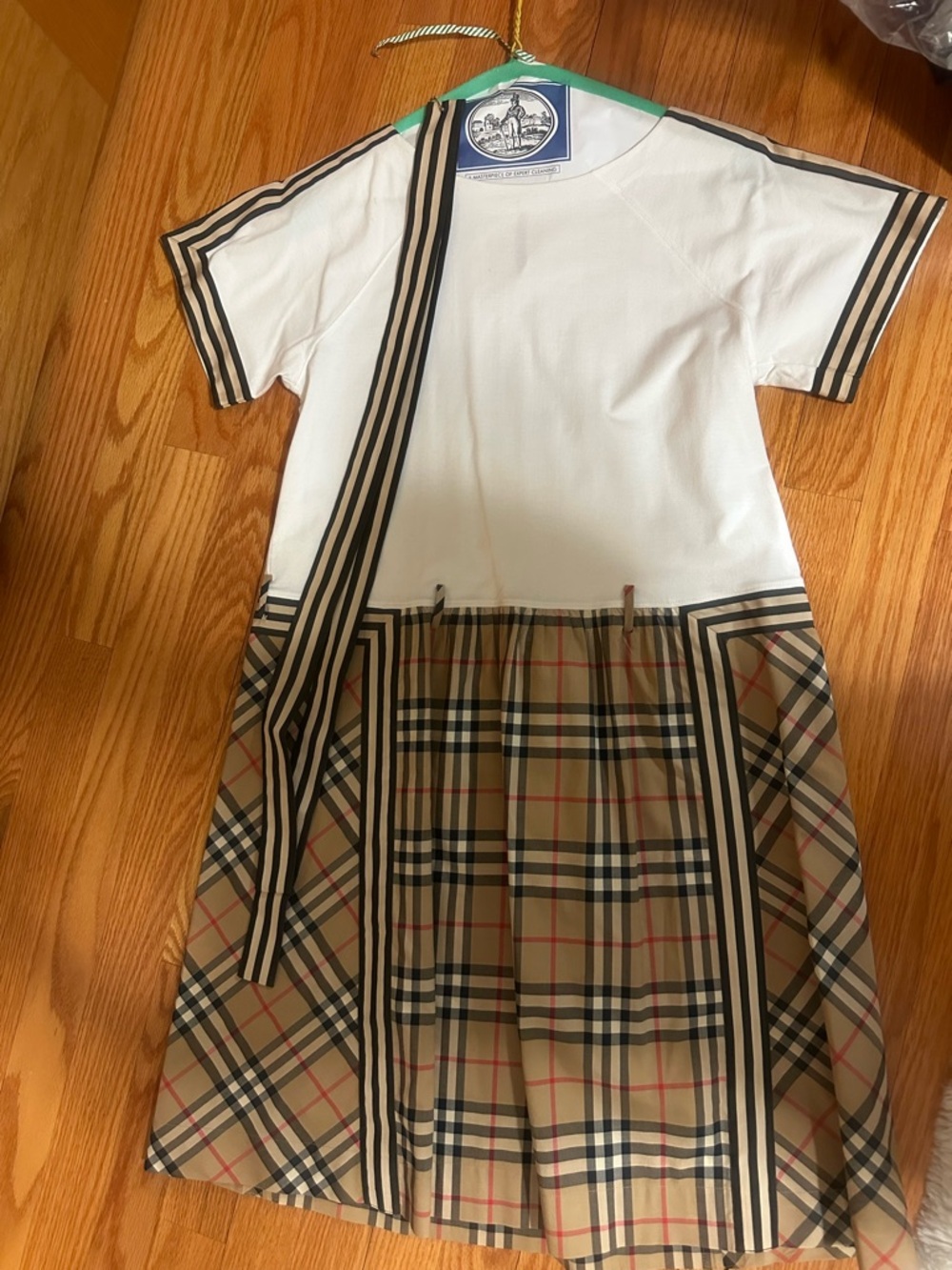 Authentic Burberry Girls 14Y Dress Nova Check Panel Skirt Sash Luxury